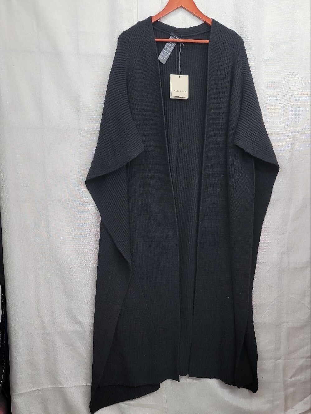 All Saints Farren Maxi Length Ribbed Ruana Scarf OS - Picture 4 of 15